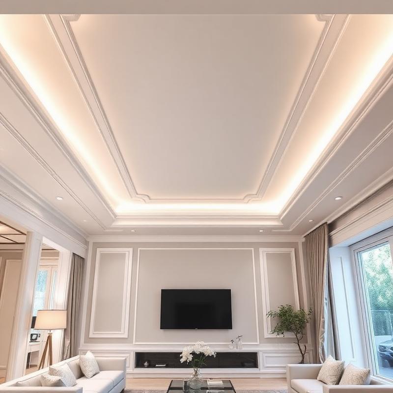 Forro de gesso rebaixado com sanca iluminada em sala de estar